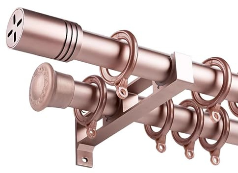 Bastone per tenda doppio in alluminio resistente, capacità 50 kg, anelli silenziosi ed eleganti finali, decorazione moderna per la casa per camera da letto e soggiorno (oro rosa, 220 cm)