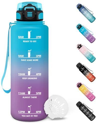 Motswedi Gourde 1.5l, Gourde Sport, Anti-Fuite, Bouteille, Avec Horodatage, Bouteille d'eau, Convient pour la Carbonatation, pour Bureau, Camping, Vélo, Conception de Verrouillage - Bleu&Violet