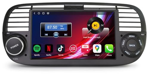 7Android 16 Autoradio per Fiat 500 500C 500S Wireless Carplay Android Auto | Qualcomm 8-Core 4GB+64GB Navigatore GPS Bluetooth 5.0 GPS DSP WiFi 4G Canbus Radio IPS Schermo Tattile (Nero)