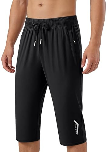 3/4 Length Shorts Men Ice Silk Elastic Drawstring Waist Capri Trousers with Zip Pockets Quick Dry Casual Trousers Athletic Pants for Summer Running Gym Casual Style L-5XL