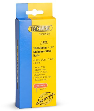 Tacwise 1067 Clous Brad 18G en Acier Inoxydable 180/30 mm, Lot de 1000 | Calibre 18, Grande Force de Maintien