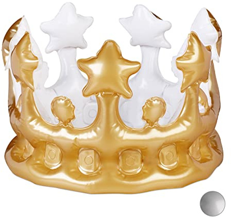 Relaxdays Aufblasbare Krone, Kostümzubehör Karneval, Accessoire für Prinzessin, König, JGA, Geburtstagskrone, Spaß, Gold