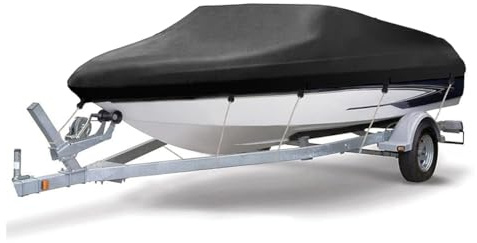 NEVERLAND Bootsplane Wasserdicht 4000PA, 420D Oxford Tuch Abdeckplanen Für Boote,Bootspersenning, Boot Persenning, Bootspersenning Schutz Cover Schwarz, V-Rumpf Boat Cover Universelle