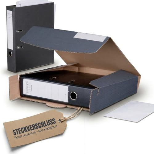 KK Verpackungen Ordnerversandkarton 320x288x50-80mm | 20 Stück, Wellpappe Anthrazit | Steckverschluss wiederverwendbar | Für Aktenordner & Dokumentenversand | Versandschachtel variable Höhe
