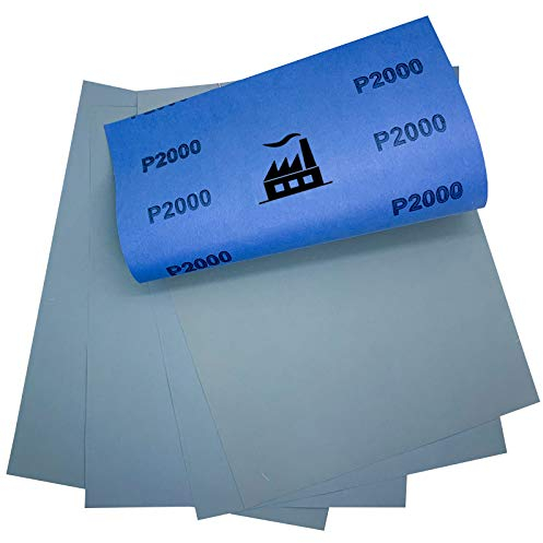 Lot de 5 feuilles de papier abrasif Dipoxy P2000 imperméable 230 x 280 mm, pour le ponçage humide