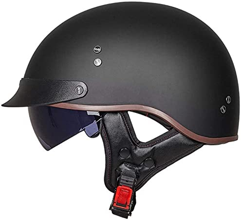 Sebasty Halbschalenhelm mit ECE Motorradhelm Herren Damen Brain Cap Retro Motorrad Jethelm Halbhelm Halbschale Helm Rollerhelm Chopper Scooter Helm Sturzhelm mit Visier 2,XL