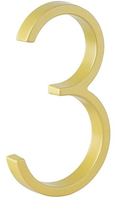 HASWARE Floating House Number Sign: 5 inch Modern Door Signage - Striking for Street Home Address Numerals (3, Golden)