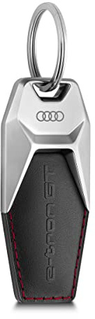 Audi 3182100300 Schlüsselanhänger e-tron GT Metall Leder Anhänger Keyring Gravur, schwarz/silber/rot