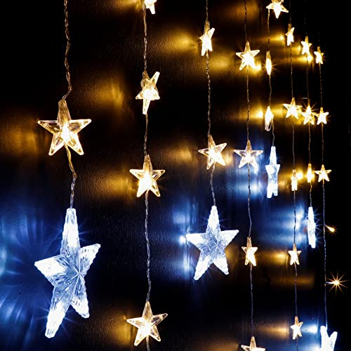 Spetebo LED Sternen Lichtervorhang - 250 cm - Lichterkette in warm und kalt weiß mit 8 Funktionen - Weihnachts Fenster Wand Dekoration Außen mit Stecker
