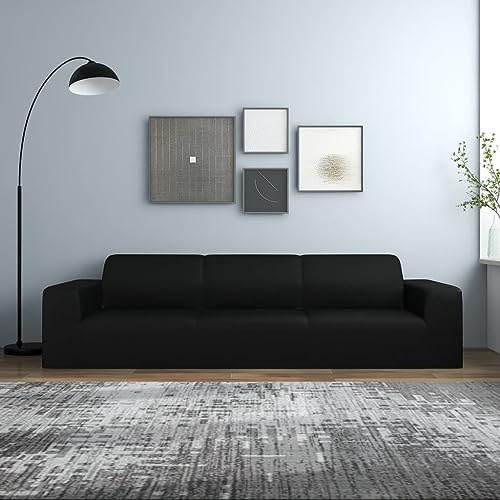 vidaXL Stretch Sofahusse 4-Sitzer Wiederverwendbar Sofabezug Sofa Abdeckung Überwürfe Universal Stretchhusse Sofaschoner Schwarz Polyester-Jersey