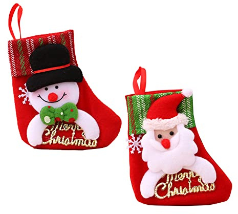GHEART Weihnachtsstrümpfe, Nikolausstrümpfe, Weihnachtssocken, Weihnachten Christmas Stocking für Weihnachtsbaum Kamin Deko, Kinder Familien Schneemann Weihnachtsmann Weihnachtsbaum,2er-Pack