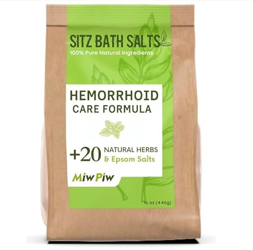 Miw Piw Sitz Bath Salts for Hemorrhoids 15.6 Oz- Soothing Relieving Bleeding Shrinking Internal External Treatment +20 Natural Herbs, Epsom Salt - Suppositories Remedy Postpartum Fissure