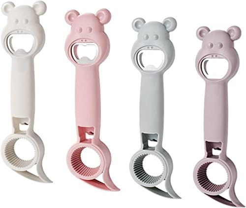 Abrelatas multifunción 4 en 1, herramienta de cocina múltiple para tarros de gelatina, vino, cerveza y otros, abrebotellas para proteger el uso de uñas para niños, ancianos y personas con artritis