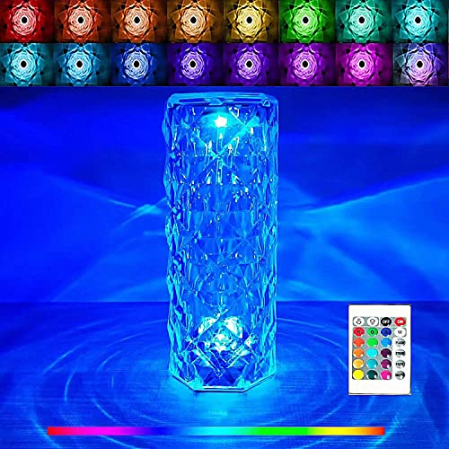 Genyerl Touch Control Rose Crystal Table lamp, LED Night Light 16 Colors Rechargeable Acrylic Bedside lamp, Romantic Lighting Decor for Bedroom, Party, Office, Bar