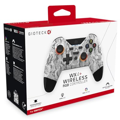 Gioteck WX4+ Wireless Controller for Nintendo Switch - Light Camo - with Customisable RGB Lighting and Programmable Back Buttons - Bluetooth Compatible