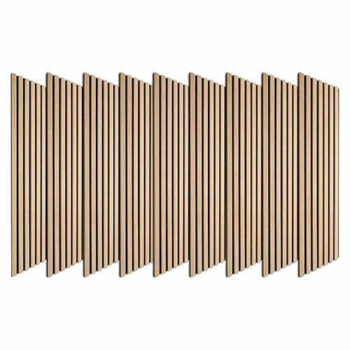 DECOON - Lot de 9 Panneaux muraux tasseaux Bois 120 x 30 cm - Chêne Clair véritable sur Feutrine Noire - Revêtement décoratif intérieur pour tête de lit, soubassement ou Mur Design - 2,52 m²
