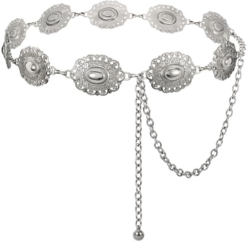 XZQTIVE Damen Boho Kettengürtel mit Oval Conchos – Western Cowgirl Metall Gürtel für Jeans & Kleider