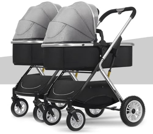 YCKEGEW Carrozzina Tandem per Gemelli Passeggino Doppio con Telaio in Alluminio, Il Passeggino Doppio può Stare Sdraiato,Passeggini per Bambini da 0 A 36 Mesi (Color : Grey)