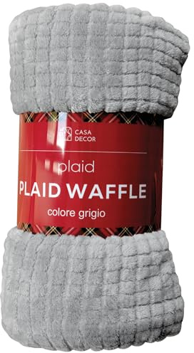 Comart - Plaid Waffle - 150x200 cm - Effetto Pile - Coperta per Divano, Letto Singolo, ad una Piazza e Mezza - Plaid Caldo e Super Morbido - per Tutte le Stagioni - Lavabile in Lavatrice - Grigio