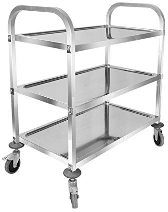 3 hyllor kök servering förvaringsvagn rostfritt stål catering städvagn på hjul avtagbar catering vagn verktyg bil hem bar kundvagn (silver stor)