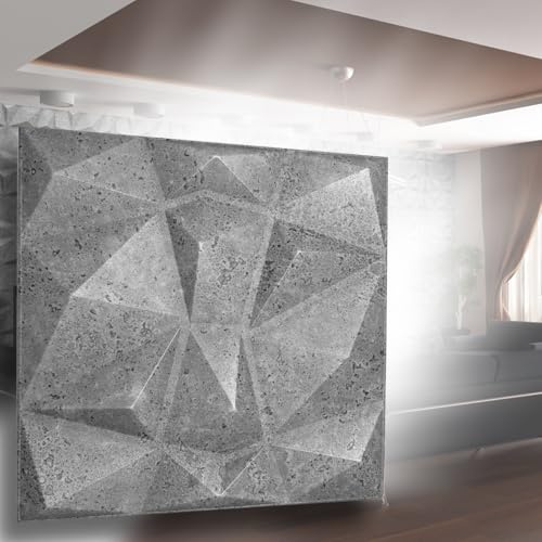 Eurodeco 3D Wandpaneele Dekoren Wandverkleidung Deckenpaneele Platten Paneele Wanddeko Wandtattoos Polystyrol XPS Styropor 50x50cm /8m²-32PCS Diamant Betonlook 43