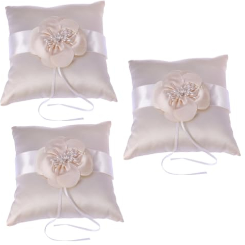 Alipis 3stücke Hochzeitsringkissen Mit Blumen Und Satinband Elegantes Ringträgerkissen Für Trauungen Und Verlobungen Weich Und Bequem Perfektes Accessoire Für Ihre Hochzeit