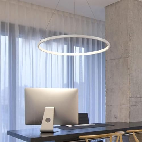 Deliouay LED Dimmbar Pendelleuchte Modern Rund Hängelampe mit Fernbedienung Pendellampe höhenverstellbar kreativ Hängeleuchte lampe für Esstisch Esszimmer Wohnzimmer Küche Kronleuchter (Weiß, Ø60cm)