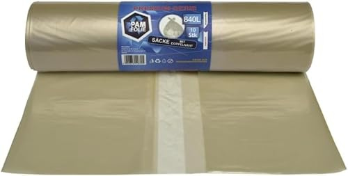 PAM-FOLIE Müllsäcke 840L - 10 Stück - XXL Große Bauschutt-Abfallsäcke, Premium - 130x170cm - 40µm - transparenter Müllbeutel - Bauschuttsäcke - Robuste Säcke für Styropor, Industrie