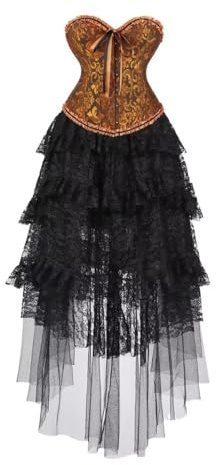 Jutrisujo Corsagenkleid Korsett Kleid Corsage Damen Reizwäsche Corset Dress Halloween Gothic Vintage Mittelalter Mittelalter Golden M