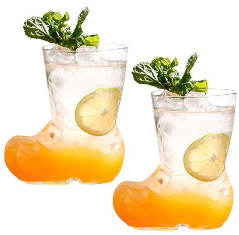 2 PCS Unique Clear Cocktail Glasses, 12oz/380ml Cowboy Boot Shot Glasses, Vintage Drinking Glassware, Beer Glasses for Western Theme Party Bachelorette Party Wedding Decor