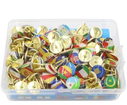 Hrlace 200 Stück Nationalflagge Reißzwecke Kreative Pinnnadeln Länderflaggen-Kartennadeln Dekorative Reißzwecken Metall Push Pins Stecknadeln für Schwarzes Brett, Pinnwand, Karte, Büro