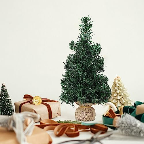 KEFSR 2 Stück Tisch-Mini-Weihnachtsbaum, 30 cm, Künstliche Mini-Weihnachtskiefer, Miniatur-Kiefern-Weihnachtsbaum mit Leinensockel für Weihnachtsdekorationen Im Innenbereich, Zuhause,
