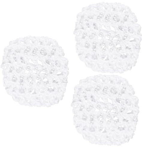 Baluue 3stücke Handgefertigtes Haarnetz Mit Elastischem Band Und Perlenschmuck Für Langlebiges Accessoire Für Friseure Tänzer Und Hochzeiten Weiß