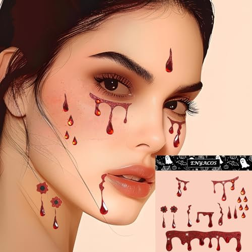 ENYACOS halloween sticker gesicht, face art sticker, vampir gesichtsaufkleber halloween, aufkleber gesicht karneval, aufkleber halloween tattoo gesicht erwachsene (A)