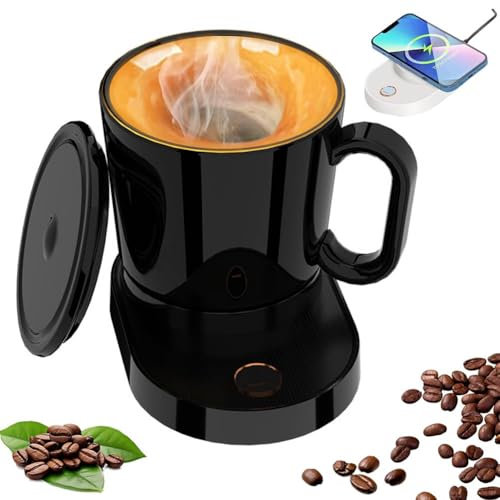 ypuxil Chauffe Tasse USB,3en1 Tasse Chauffante Intelligent avec Chargeur sans Fil,Température Constante Tasse De Mélange Automatique Tasse Électrique Plaque pour Café,Thé, Lait,Boissons,300ml,Black