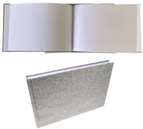 Glitter Guest Book, 80 Blank Pages 160 Sides Wedding Guestbook, Silver, Rose Gold, Champagne, Scrapbook - Boxed Case. Guest to Sign, Baby Shower, Birthday Christening, Funderal, Autograph (Silver)