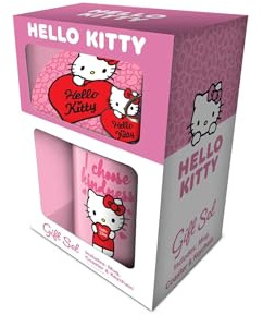 Pyramid International Hello Kitty My Heart mugg, underlägg och nyckelring presentset – förtjusande och samlarobjekt Hello Kitty-tema set perfekt för hem, kontor eller som present till fans och samlare
