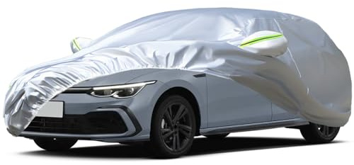 Favoto Housse de Voiture Extérieure Imperméable - Bâche en PEVA+Coton Anti UV Vent Poussière avec Fermeture Éclair pour Volkswagen Golf (2003-2024) Argent