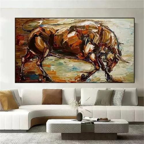 LMYCHENG Abstrakter Stierkampf, handgemalte Ölgemälde, Kunstdrucke, starker Stier, Leinwandplakate für Wohnzimmer, Heimwanddekoration, Wandbild, 50 x 100 cm, rahmenlos