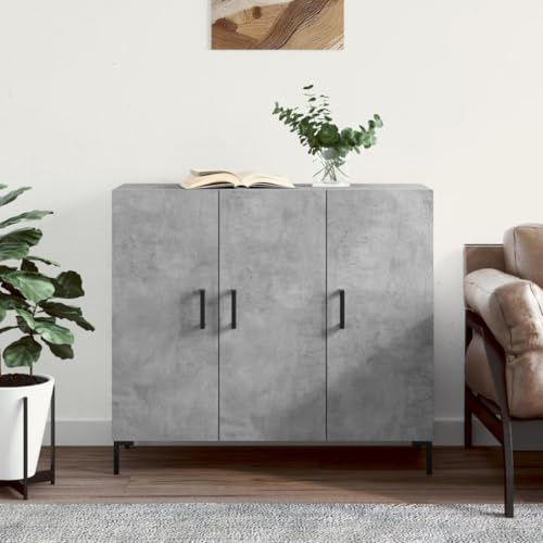 Makastle Buffet Cuisine Table d'Entrée Multi-rangements Table de Couloir Meuble de Salon Bout de Canapé Polyvalente Table avec 3 Portes, Gris béton 90x34x80 cm Bois d'ingénierie
