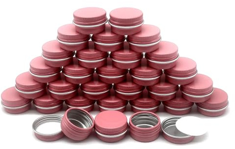 Wopanxye 30 pack 5ml Round Lip Balm Tin Cans, 5g Aluminum Makeup Sample Containers with Screw Lid, Empty Pink Metal Tins Pot Storage Travel Tin Jars for Cosmetic, Cream, Candle, Tea, 5 Gram Tins