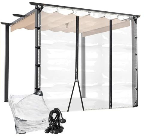 Bâche Transparente Exterieur avec Porte Zippée Terrasse Rideau Imperméable Bache de Protection pour Pergola Porche Garage(3x3m/9.8x9.8ft)