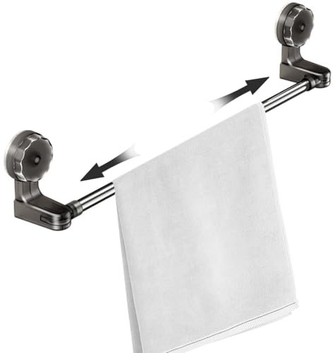Porte Serviette Salle De Bain Murale, Barres Porte-Serviettes Telescopique, Saugnapf-Typ Porte Serviette en Acier Inoxydable, Ohne Bohren, Support Serviette Salle de Bain avec Crochets