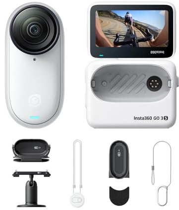 Insta360 GO 3S Fahrrad-POV-Bundle 128 GB Weiß - Tragbare 4K Mini-Kamera, Freihand-POVs, Überall anbringbar, Stabilisierung, 140 min Akku, 10 m wasserdicht, KI-Bearbeitung, Apple Find My