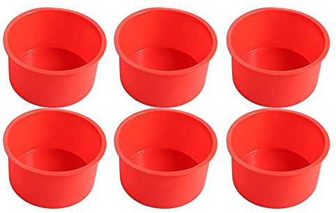 Mini moldes de silicona para pasteles, molde redondo de 4 pulgadas, molde para hornear gelatina, molde de silicona antiadherente para hornear (rojo, 6 piezas)