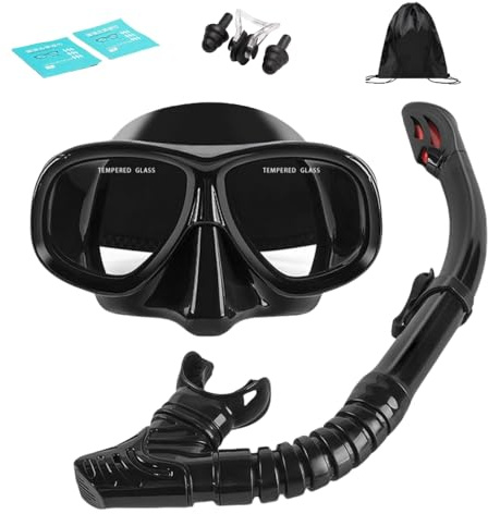 HSTWODE schnorchelset mit sehstärke,Dioptrien: 0 bis -6,Schnorchelset Erwachsene mit Anti-Fog Taucherbrille und Trocken Schnorchel, Schnorchelset Erwachsene