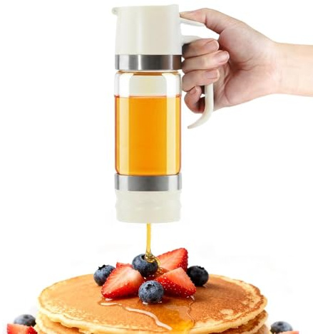 Aelga Glass Honey Dispenser Pot, No Drip 12 OZ Honey Jar (White)