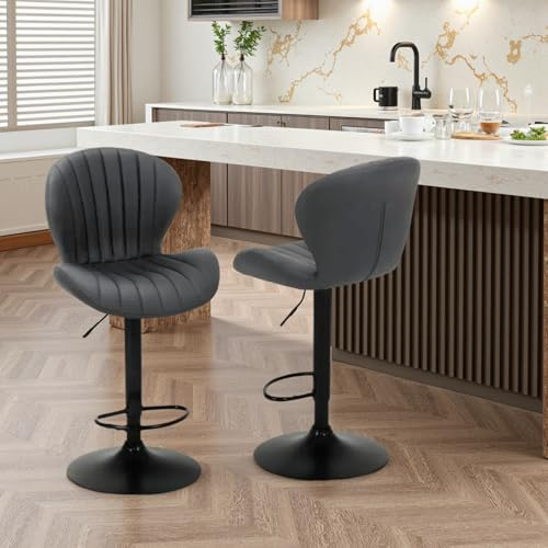 Clevich Bar Stools Set of 2, Adjustable Swivel Bar Chair with Back, Breakfast Barstools, PU Leather Counter Height Chairs for Kitchen Island, Dining Room, 51 x 46 x 109 cm