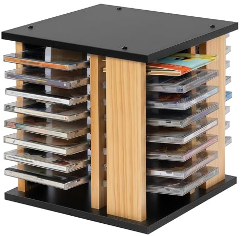 TAUIANE Porta Cassette e CD Girevole, Scaffale da Esposizione 45 Scomparti, Organizzatore per Piano Cucina, Bagno e Mobile