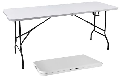 Spetebo XL fällbord vitt 180 x 68 cm med stålram | Väderbeständig, vikbar med bärhandtag, för trädgård balkong camping, bärbar